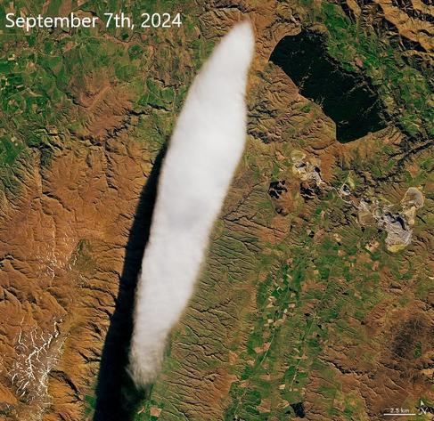 Landsat satellite image - lenticular cloud, Taieri Pet, Middlemarch, Otago, New Zealand, September 7th 2024