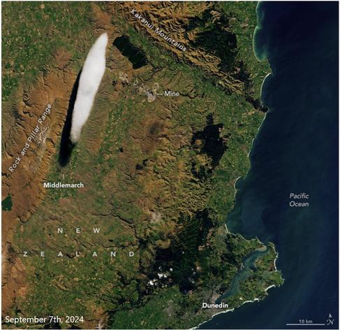 Landsat satellite image - lenticular cloud, Taieri Pet, Middlemarch, Otago, New Zealand, September 7th 2024