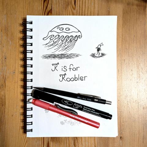 The same image with a Pentel P205 mechanical pencil, an Artist's Loft 0.3mm Illustration Pen, and a Pentel Clic eraser.