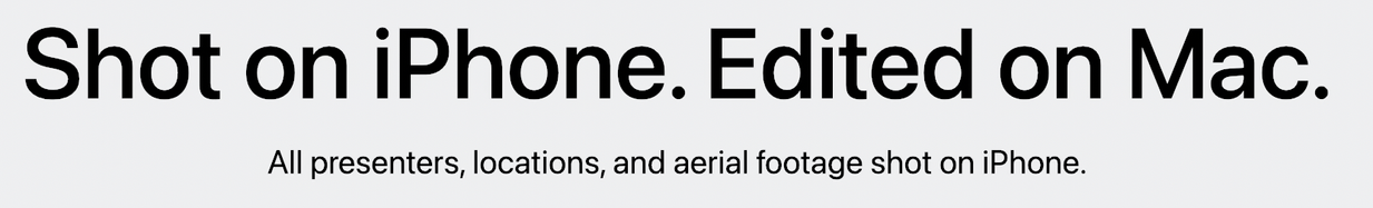 The small text (not actually very small at all!) at the end of today’s iMac M4 video from apple: “Shot on iPhone. Edited on Mac. All presenters, l“cations, and aerial footage shot on iPhone.”