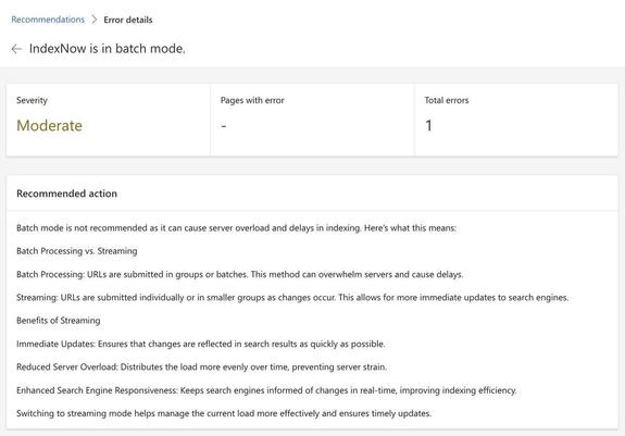 Bing recommends against using batch mode for IndexNow URL