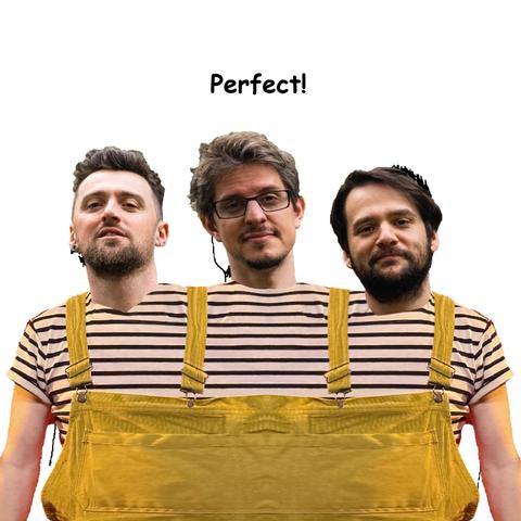 Lastly, The Longest Johns are shown wearing their Halloween costume of choice. It is a colour picture of Robbie, JD, and Andy's heads astride three sets of shoulders, wearing a stripy top and yellow dungarees.
Perfect.