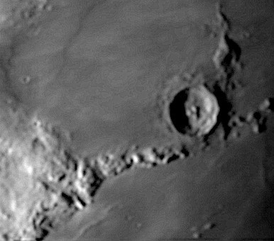 Eratosthenes crater imaged with a non-motorized 60mm telescope. About 60 stacked frames made up the final image.