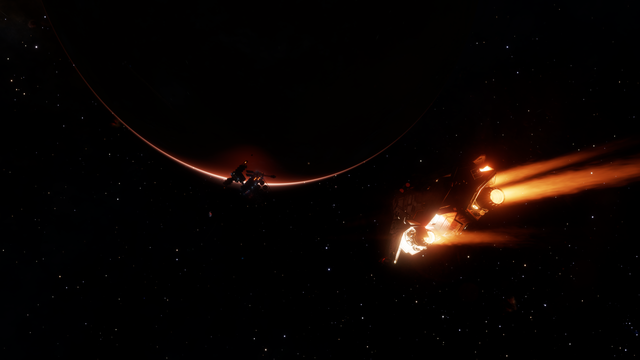 A Diamondback Explorer approaches an Outpost as the planet eclipses the local star