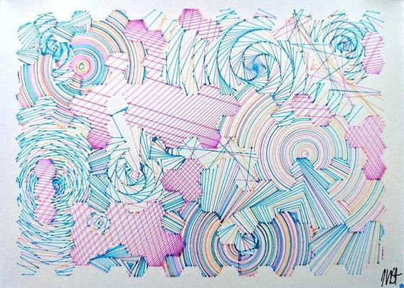 A deeply intricate pen plotter piece inspired by wave function collapse. Its dynamic, sweeping lines and swirling intersections echo the chaos of a mind struggling in the storm. The layers of lines symbolize descent, revealing the intricate, uncontrollable patterns of thought, emotion, and the universe. The artwork's abstract nature allows the viewer to feel the intensity of forces beyond control, blending physical and mental states into one visual narrative.