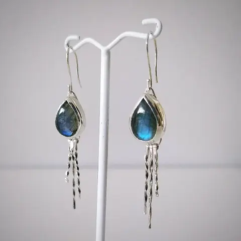 a pair of dangle drop earrings with blue teardrop shape gemstone (Labradorite)
