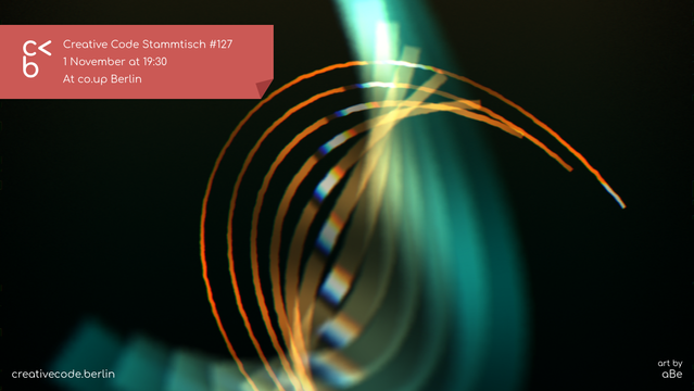 Generative artwork showing orange and blue colored curves against a black background