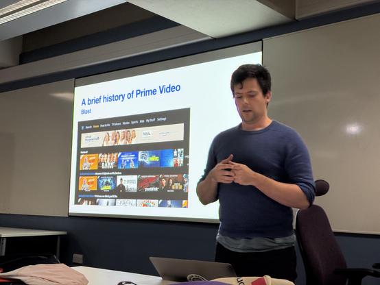 A slide showing an old version of Prime TV, with TV shows including James May Oh Cook!, Dark Water, The Meg, 21 Bridges.