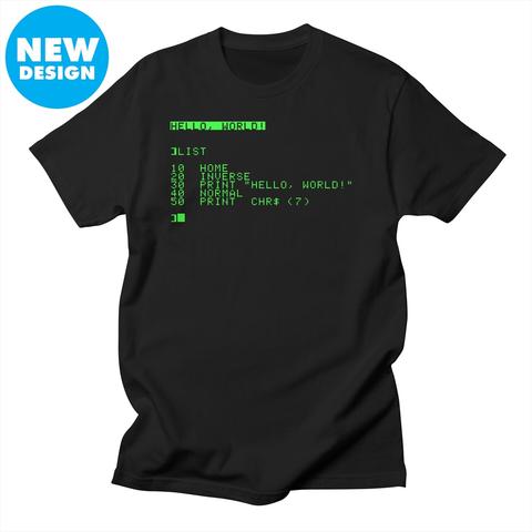 Hello, World! Source code in AppleSoft BASIC.