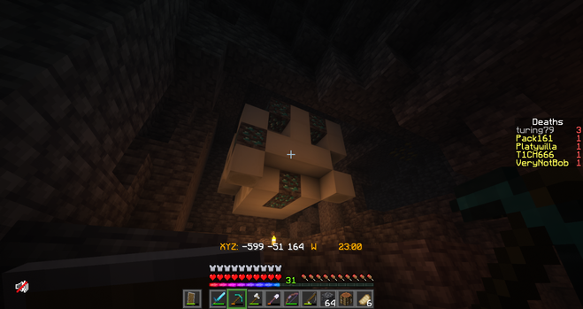 I discovered one of the rarest finds in Minecraft: a fossil, a small structure made of bone blocks with diamond ore embedded