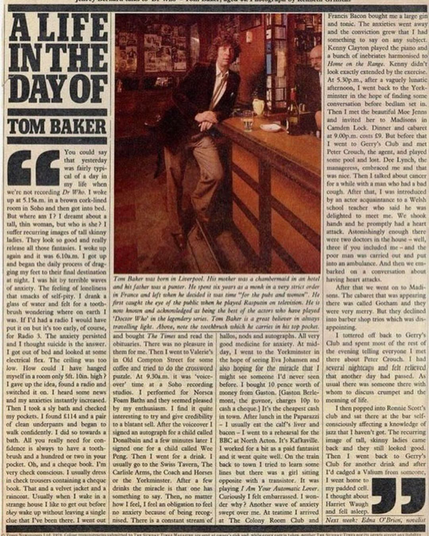 A life in the Day of Tom Baker newspaper article. (Too long to transcribe)