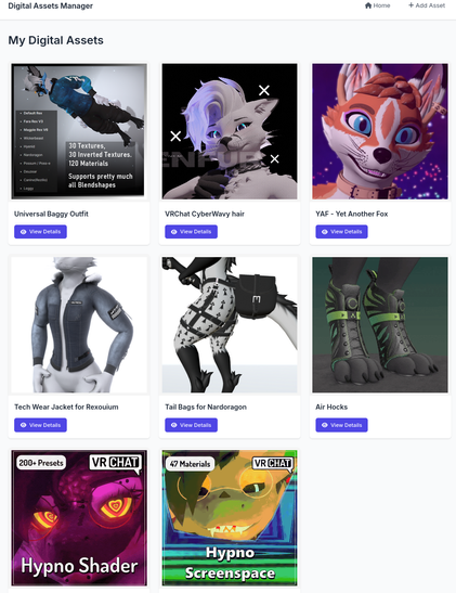 Digital Asset Manager screenshot showing gallery of several assets