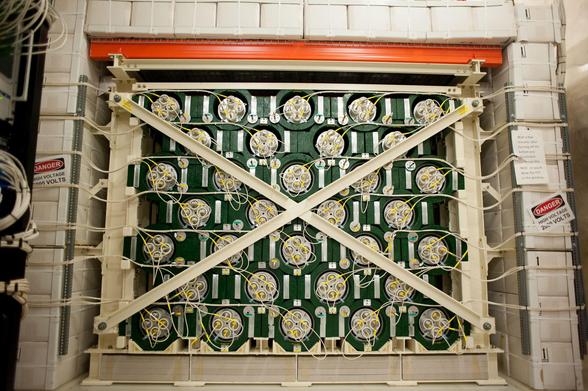 The modern HALO experiment, with green-painted curved lead bricks from the cosmic ray station in Deep River, ON, Canada.