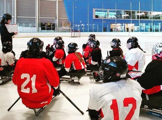 Me & other female sledge hockey players across BC, at Canadian Paralympics training camp with our national womens' sledge hockey team.