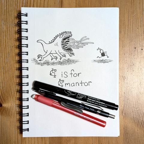 The same picture with a Pentel P205 mechanical pencil, an Artist's Loft 0.1mm Illustration Pen, and a Pentel Clic eraser.