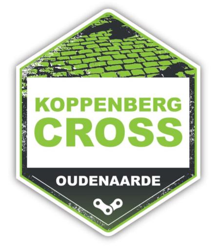 The diamond- shaped logo of the Koppenberg Cross. At the top is a graphic of a cobbled road, above the race name.