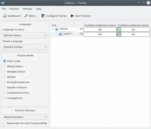 Parley. The dictionary window. Training Settings