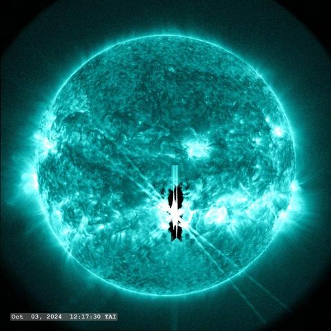 An_X9_0_flare_from_Active_Region_13842_-_October_3,_2024_(SVS5398_-_20241003_AR13842X90_AIA_0131A_PSF_stamped_000301_print).jpg