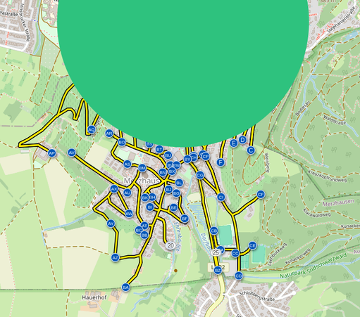 screenshot bikerouter.de mit der Route durch Merzhausen