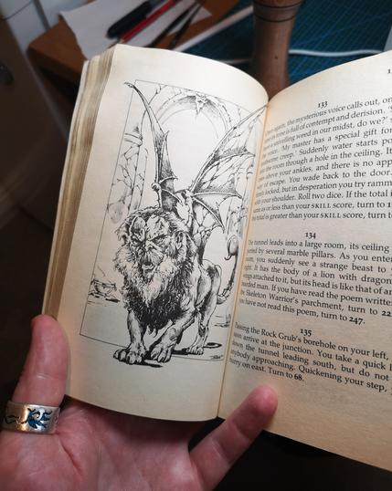 The black and white illustration of the Manticore in my copy of Deathtrap Dungeon