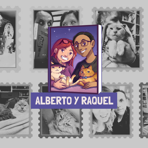 Imagen decorativa con el logotipo del canal de YouTube Alberto y Raquel, con una ilustración de Alejandra Gámez.