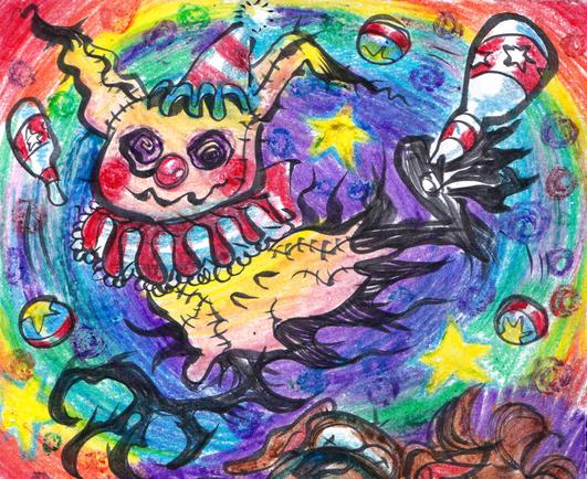 mimikyu dressed as a clown