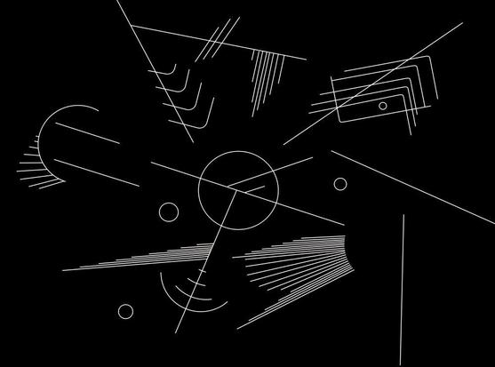 Weiße Linien und Kreise auf schwarzem Grund.

White lines and circles on a black background.