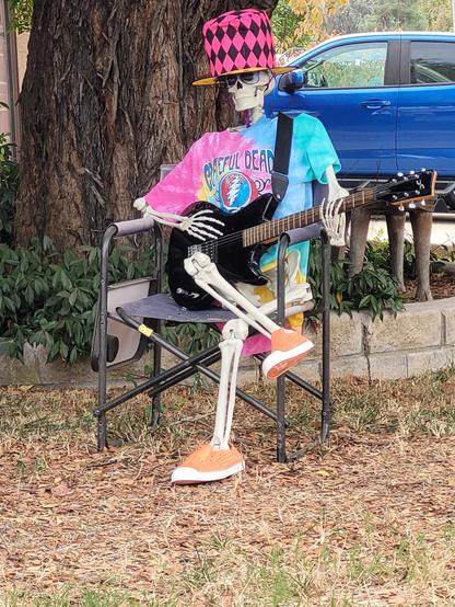 Skeleton with a guitar and a Grateful Dead t shirt