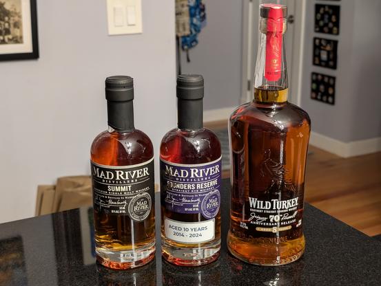 Two Mad River bottles and Wild Turkey Jimmy Russell 70th Anniversary Release