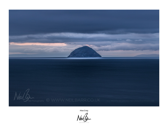 Ailsa Craig taken during the blue hour after sunset from near Lendalfoot