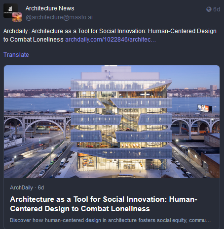 Archdaily : Architecture as a Tool for Social Innovation: Human-Centered Design to Combat Loneliness 

https://www.archdaily.com/1022846/architecture-as-a-tool-for-social-innovation-human-centered-design-to-combat-loneliness