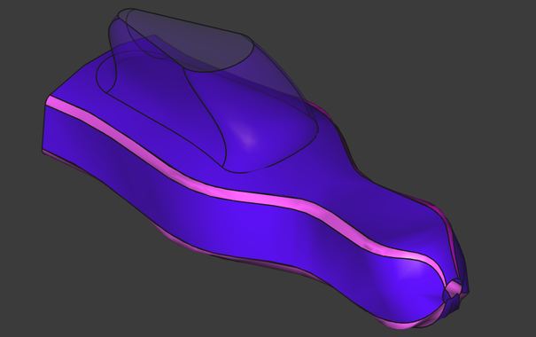 Screenshot einer Zeichnung eines Velomobil mit Freecad von schräg vorne