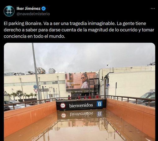 "El parking Bonaire. Va a ser una tragedia inimaginable. La gente tiene derecho a saber para darse cuenta de la magnitud de lo ocurrido y tomar conciencia en todo el mundo."