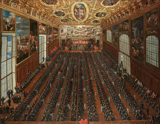 The interior of the Sala Maggior Consiglio - painting by Joseph Heintz the Younger