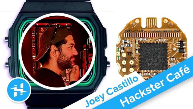 Video thumbnail showing the Sensor Watch PCB, the Casio F-91W watch enclosure, and Joey's headshot