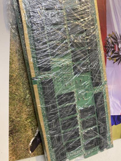 electronic memory circuit boards wrapped up in shrink wrap foil.