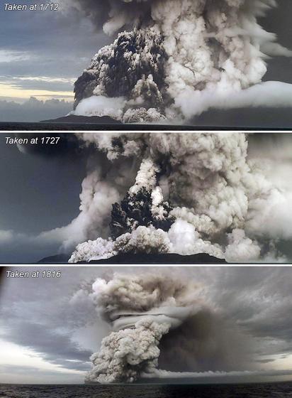 photos - sequences - eruption of Hunga Tonga-Hunga Ha'apai Volcano, Tonga, 2022