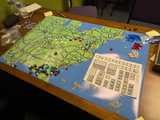 Playtest of the upcoming new edition of A House Divided board game.

Note: very early graphics