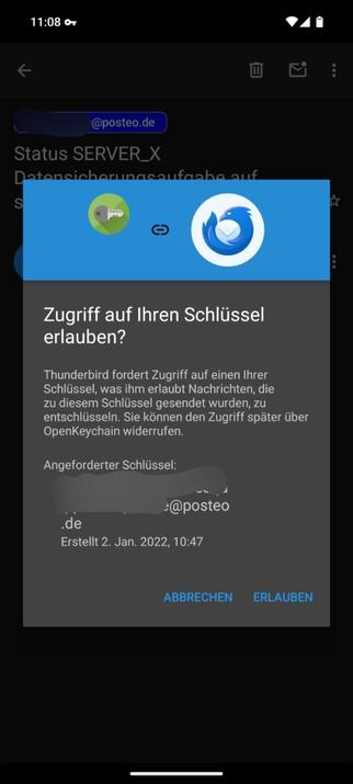Zugriffsdialog zur Schlüsselfreigabe von OpenKeyChain.