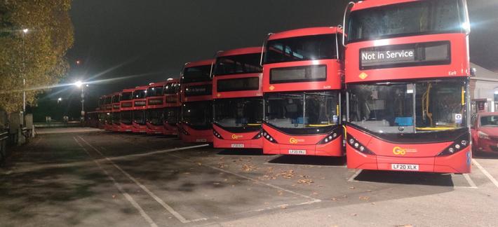 Bus parked in the bus garage