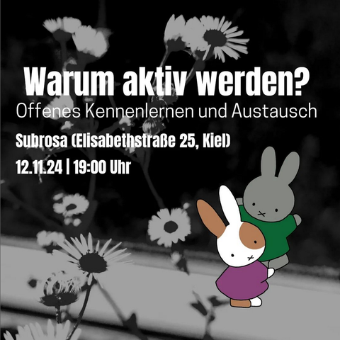 Warum Aktiv werden? Offenes Kennenlernen und Austausch. | Subrosa, Elisabethstraße 25, Kiel | 12.11.2024, 19 Uhr