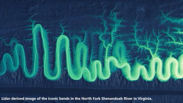 LiDAR-derived river cartography - bends in the North Fork Shenandoah River, Virginia, USA