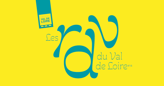 Le texte "Les RDV du Val de Loire #14" est écrit en bleu-vert et en typo Loire (Alice Savoie, 2021) sur un fond jaune.