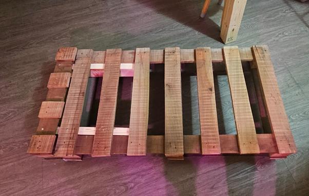 The whole basic ottoman, the supports are seen between the slats of the pallet. The wood is quite rough but clean enough for daily use.  Came out better than anticipated 😄