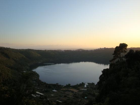 Sunset over a (volcanic crater) lake
