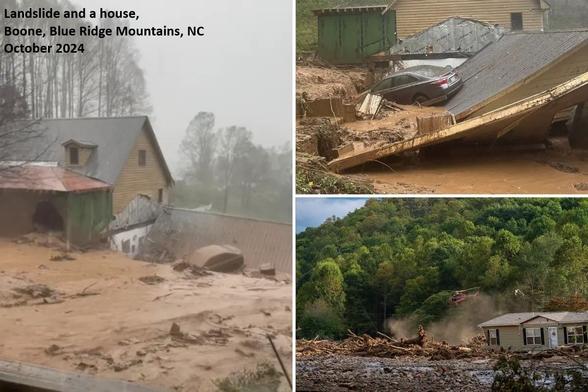 photos - landslide and a house, Boone, NC, October 2024
