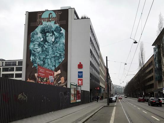 Graffito by Loomit, honoring Georg Elser in Bayerstraße 69, München.