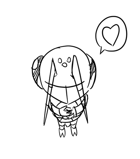 Cobalt looks up at you, his eyes sparkling and all four of his hands locked together in pairs. He's very happy, as evidenced by the speech bubble containing a heart pointing to him.