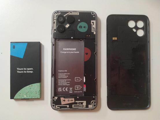 fairphone with back open and battery disassembled
