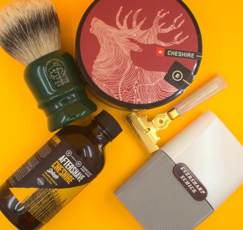 A dickhole set of BaM Cheshire, a gorgeous r/wetshaving exclusive Moar Badger brush and a pretty Schick Twin-Jector
